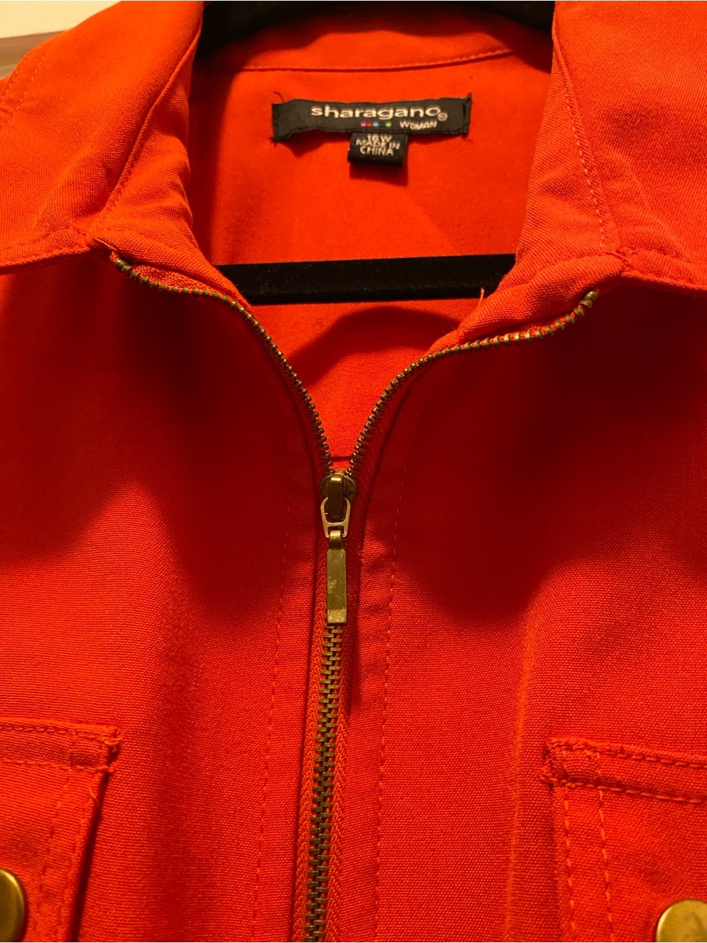 Sharagano Women's Bright Orange Utility Zip-Front Jacket Dress - Picture 9 of 16